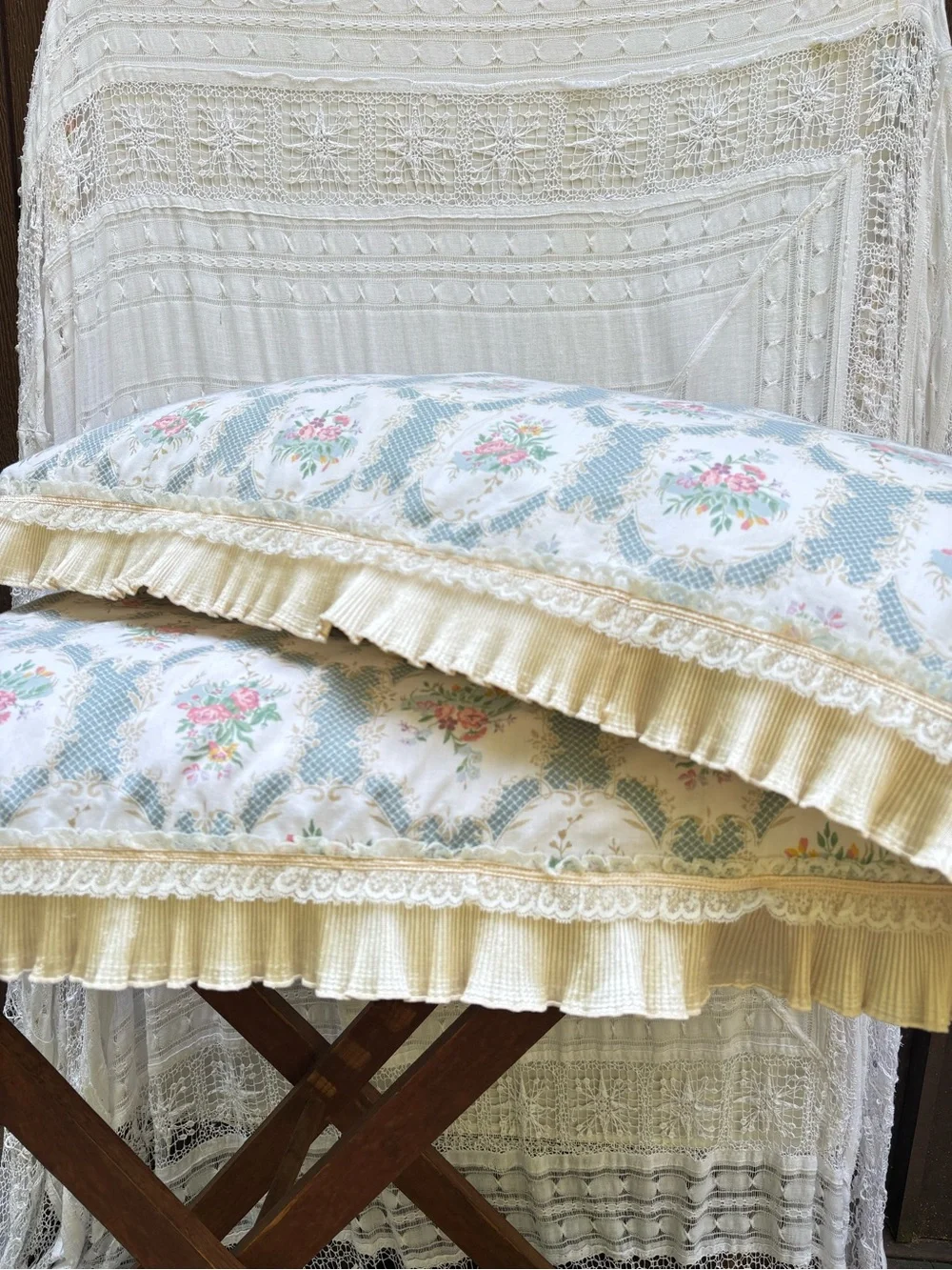 Victorian Set of 2 Pillow Cases/Shames  King with lace and ruffles